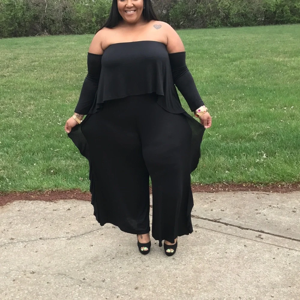Side Ruffle Jumpsuit - Black - Picture 3 of 3